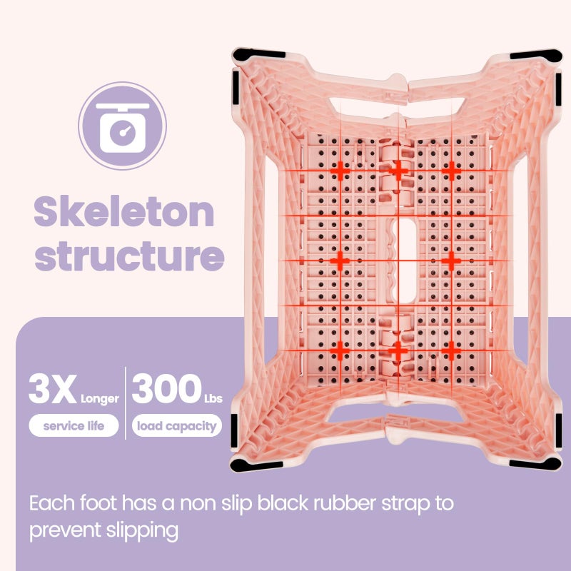 ACSTEP 9 Inch Folding Step Stool 300 LB Capacity Non Slip Foot Stool with Handle Plastic Foldable Step Stools for Kids Stepping Stool for Bathroom Black Small Step Stool (1 PC Pink) - Image 2