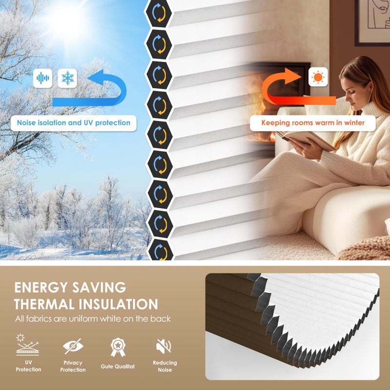 LazBlinds No Tools No Drill Cordless Cellular Shades, Blackout Light Blocking Honeycomb Shades for Home, Thermal Insulation Blinds for Windows, 25" W x 48" H, Dark Coffee - Image 4