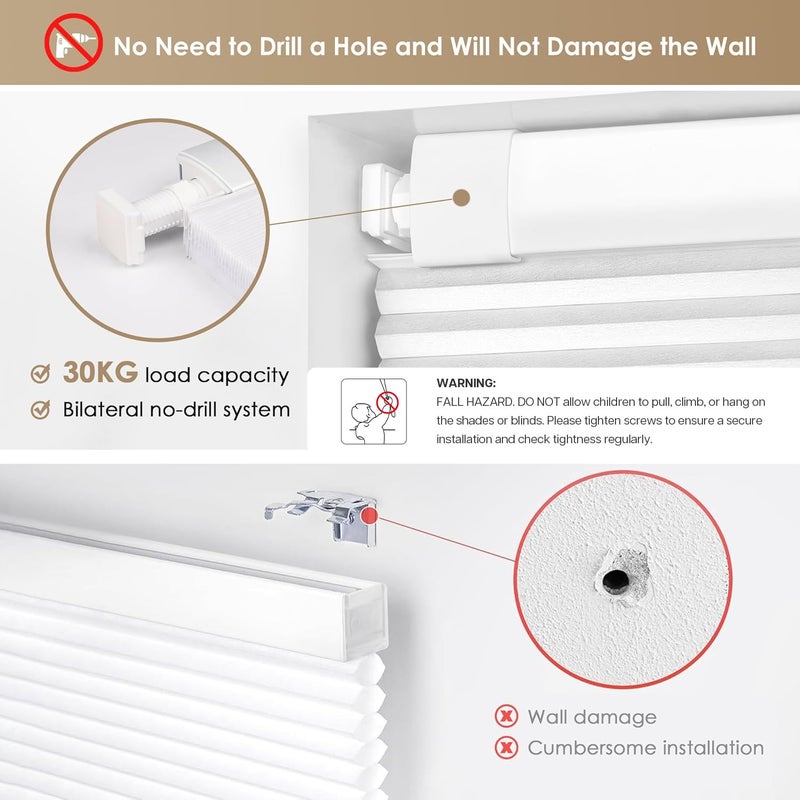 LazBlinds No Tools No Drill Cordless Cellular Shades, Blackout Light Blocking Honeycomb Shades for Home, Thermal Insulation Blinds for Windows, 25" W x 48" H, Dark Coffee - Image 2