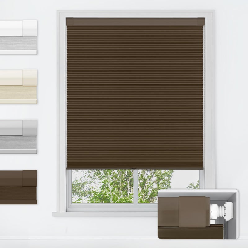 LazBlinds No Tools No Drill Cordless Cellular Shades, Blackout Light Blocking Honeycomb Shades for Home, Thermal Insulation Blinds for Windows, 25" W x 48" H, Dark Coffee - Image 1