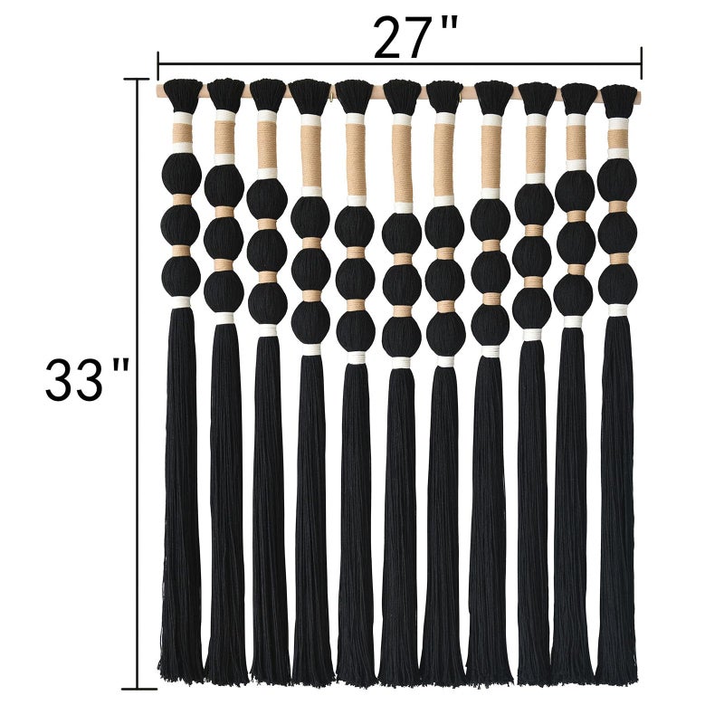 Flber Macrame Wall Hanging Boho Wall Decor Black Fiber Yarn Wall Art Handmade Cotton Spherical Knot for Living Room Bedroom Nursery Office Home Decor27" W x 33" L - Image 4