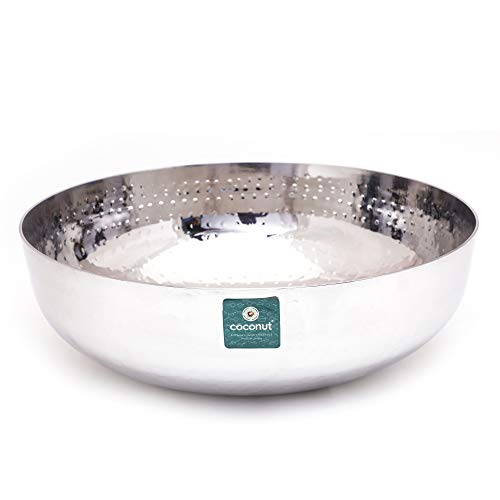 Coconut Stainless Steel Hammered Taasla/Kadhai (Without Handle & Lid) Heavy 18 Guage - Diamater -11 Inches - Image 1