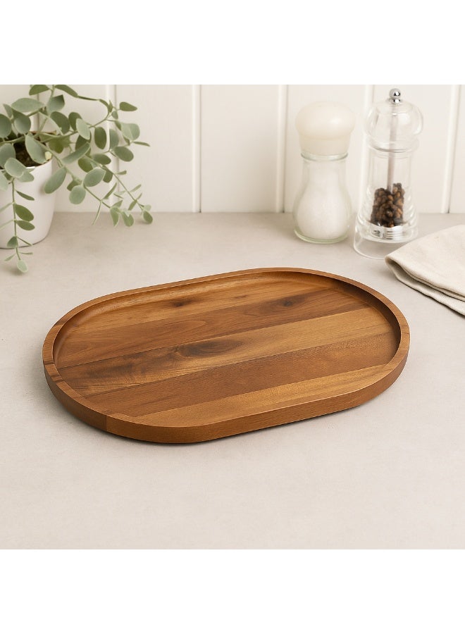 Oval Solid Acacia Wood Serving Tray, Eco-Friendly and Durable Platter for Food Vegetables and Fruits - Image 1