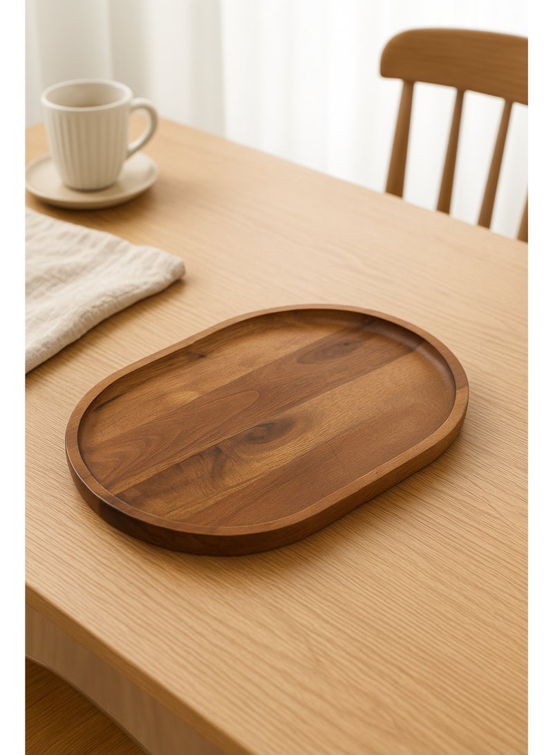 Oval Solid Acacia Wood Serving Tray, Eco-Friendly and Durable Platter for Food Vegetables and Fruits - Image 3