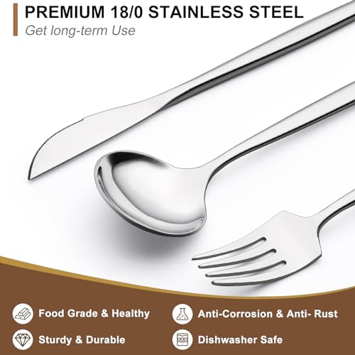 Wildone Silverware Set 30 Piece, Wildone Stainless Steel Flatware Set Service for 6, Cutlery Utensil Sets for Home Restaurant, Include Knife Fork Spoon Set, Dishwasher Safe - Image 3