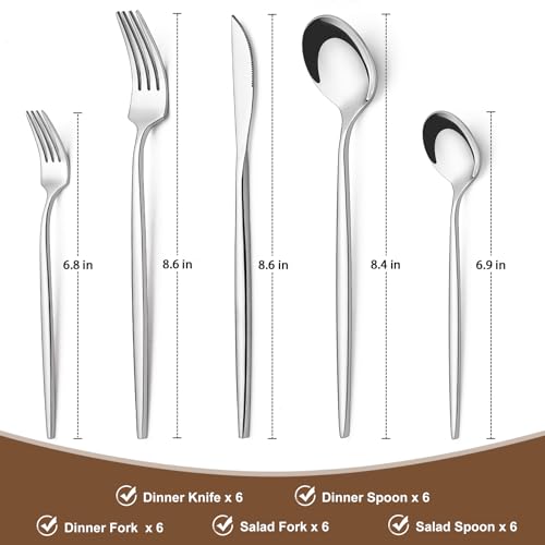 Wildone Silverware Set 30 Piece, Wildone Stainless Steel Flatware Set Service for 6, Cutlery Utensil Sets for Home Restaurant, Include Knife Fork Spoon Set, Dishwasher Safe - Image 2