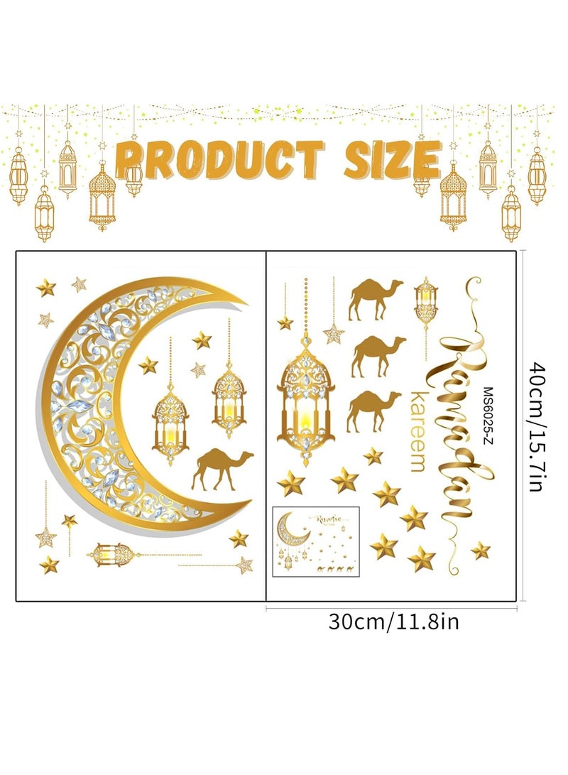 JOGAMS Ramadan Wall Decor Stickers, Islamic Muslim Wall Decals Stickers Eid Mubarak Lantern Moon Star Window Decor for Home Living Room Bedroom Decorations Ramadan Wallpaper - Image 2