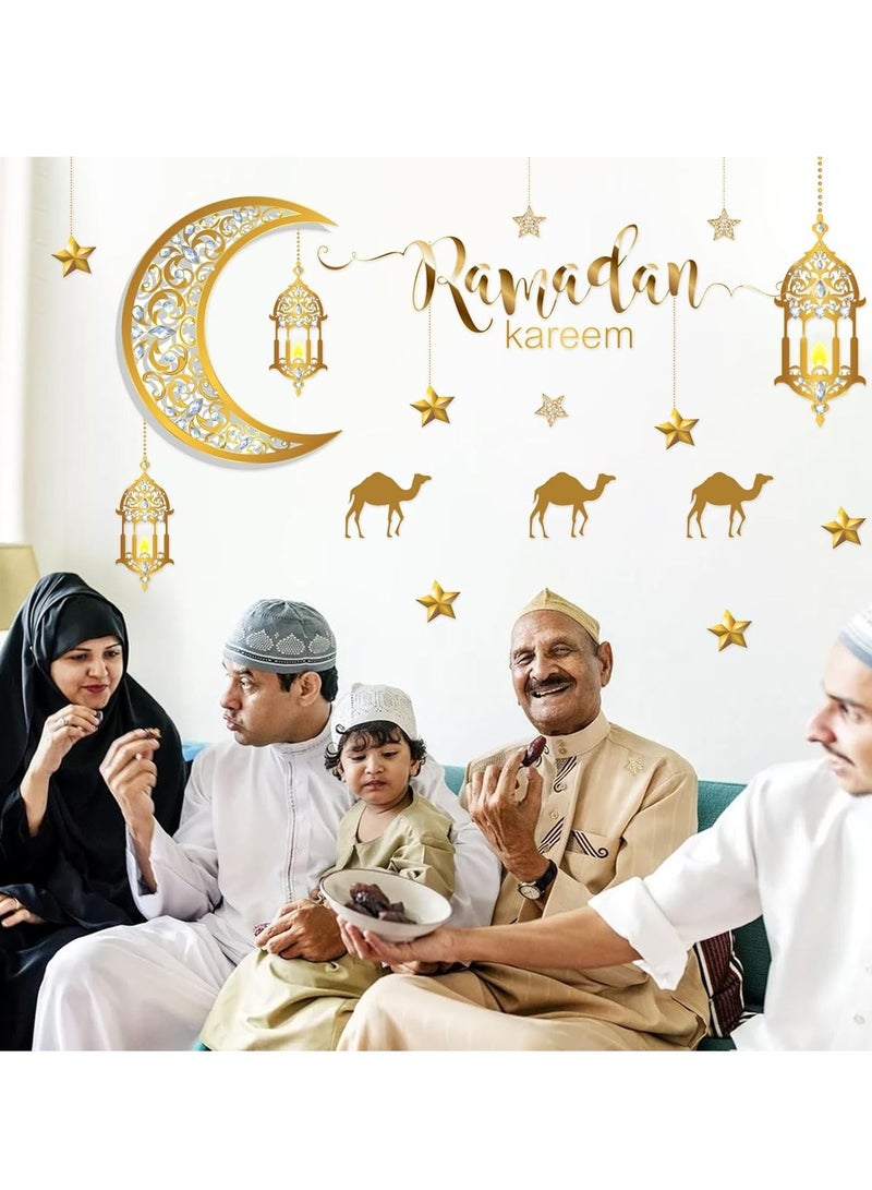 JOGAMS Ramadan Wall Decor Stickers, Islamic Muslim Wall Decals Stickers Eid Mubarak Lantern Moon Star Window Decor for Home Living Room Bedroom Decorations Ramadan Wallpaper - Image 3