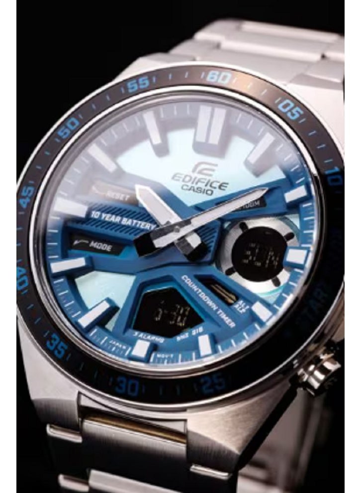 كاسيو ساعة كاسيو إيديفيس للرجال، أنالوج-رقمي، ستانلس ستيل، بطارية تدوم 10 سنوات، توقيت عالمي، إضاءة LED، مقاومة للماء، مينا أزرق - Image 2