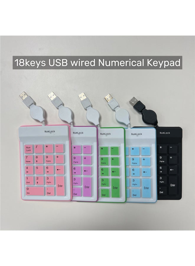 18 Key 18K Color USB Wired Retractable Line Numeric Keypad Mini Keyboard Accounting Finance-Color:18k Green  - Image 3
