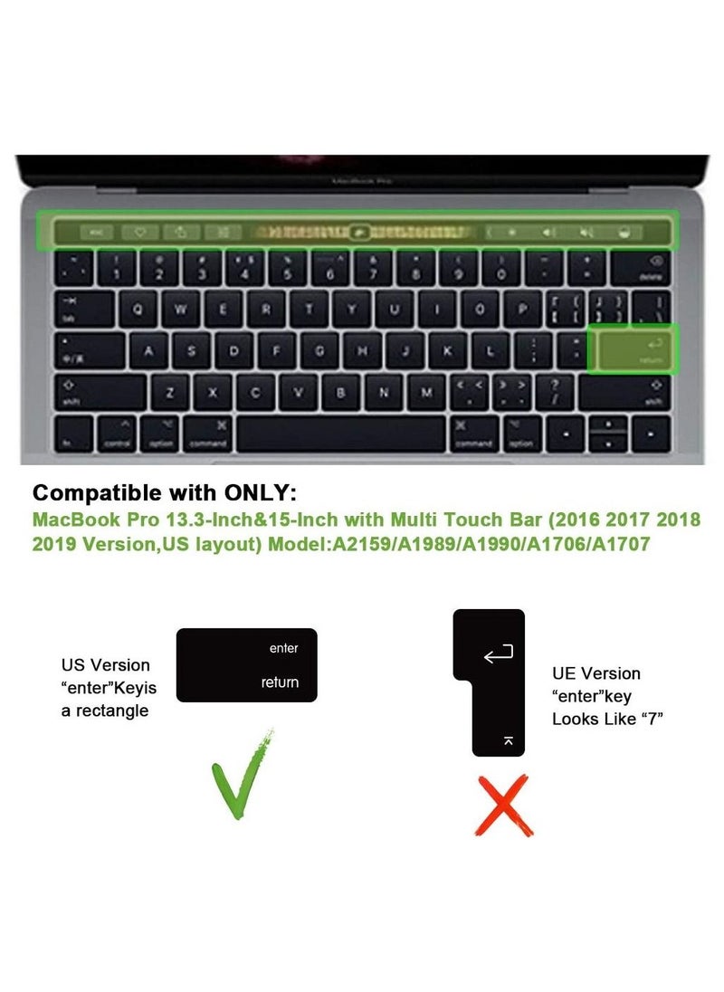 AMM - US Layout English Keyboard Cover Compatible for MacBook Pro 13 and 15-inch with Touch Bar Model A2159 A1989 A1990 A1706 A1707 Release 2019 2018 2017 2016 Black - Image 1