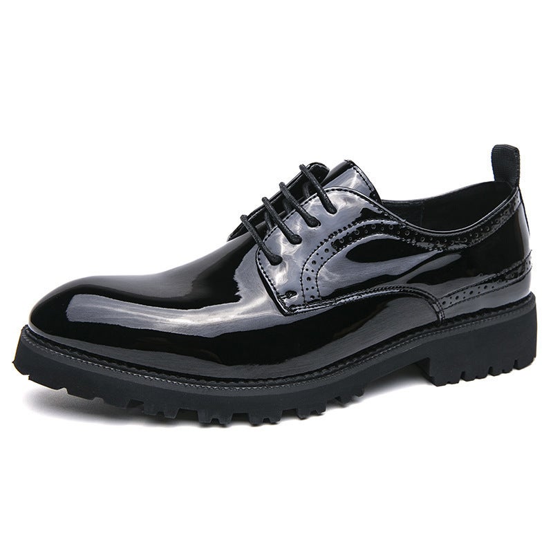 Large Size 47 Men'S Leather Shoes For , 2025 All-Season British Style Shiny Pointed Leather Shoes With Thick Soles For Height Increase, Groom'S Wedding Shoes - Image 1