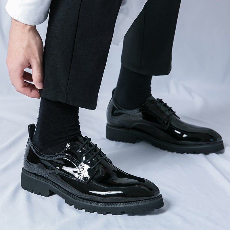 Large Size 47 Men'S Leather Shoes For , 2025 All-Season British Style Shiny Pointed Leather Shoes With Thick Soles For Height Increase, Groom'S Wedding Shoes - Image 2