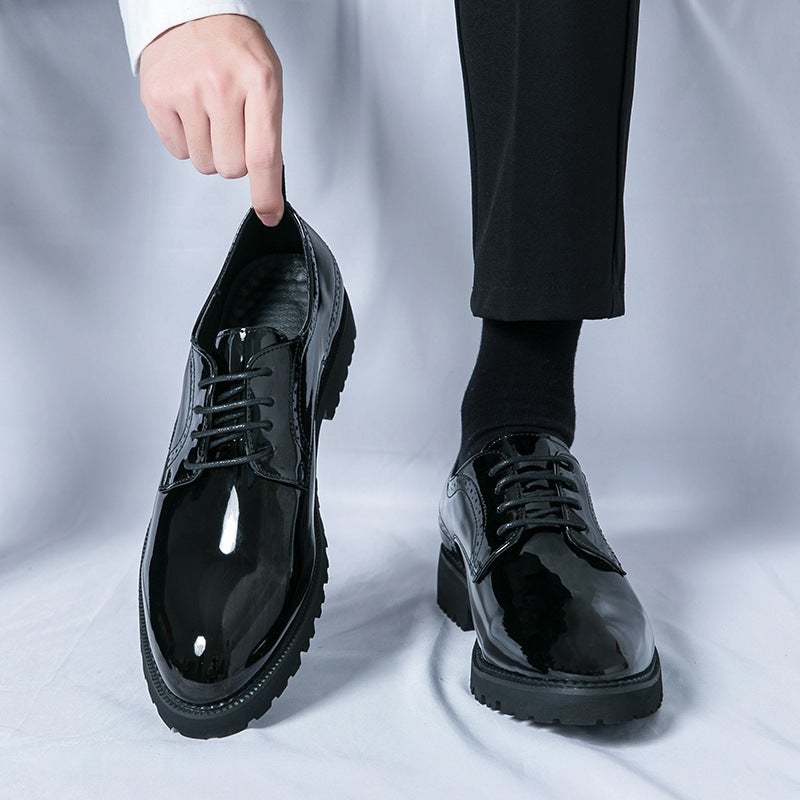 Large Size 47 Men'S Leather Shoes For , 2025 All-Season British Style Shiny Pointed Leather Shoes With Thick Soles For Height Increase, Groom'S Wedding Shoes - Image 3