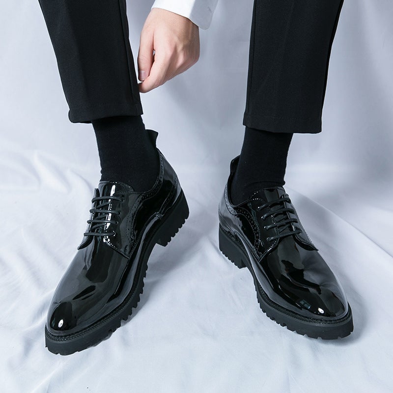 Large Size 47 Men'S Leather Shoes For , 2025 All-Season British Style Shiny Pointed Leather Shoes With Thick Soles For Height Increase, Groom'S Wedding Shoes - Image 4