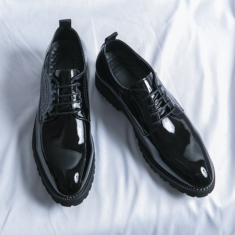 Large Size 47 Men'S Leather Shoes For , 2025 All-Season British Style Shiny Pointed Leather Shoes With Thick Soles For Height Increase, Groom'S Wedding Shoes - Image 5