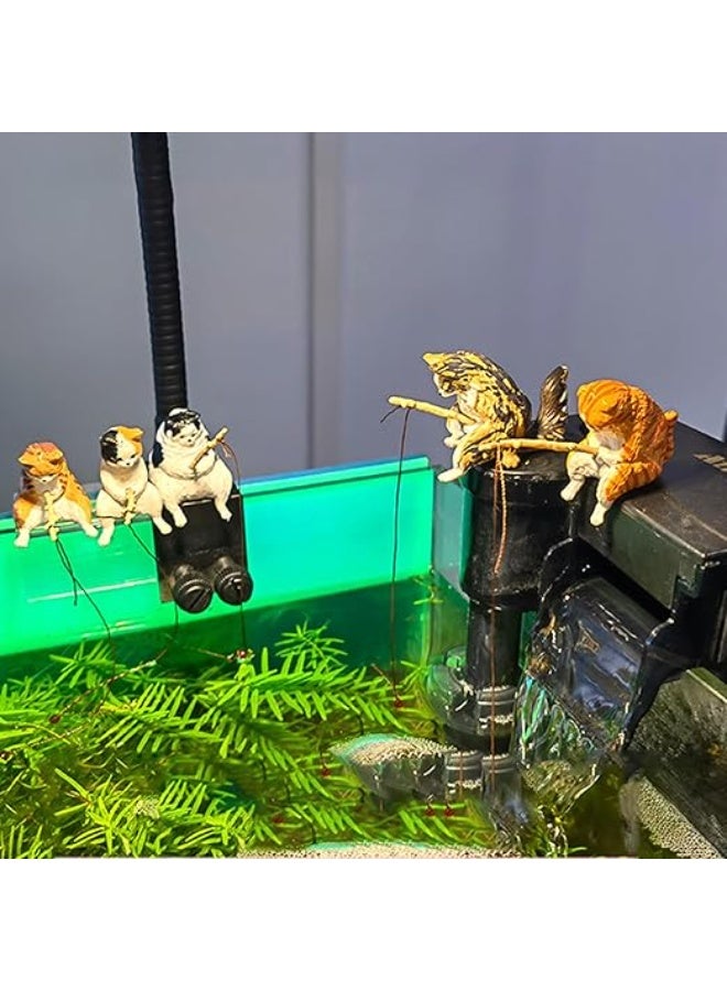 HUANXIN HOME 5 Pcs Small Cat Statue Fishing Cat Sitting Figurine Garden Cat Sitting Fish Tank Sculpture Gift Decoration for Aquarium Landscaping - Image 4
