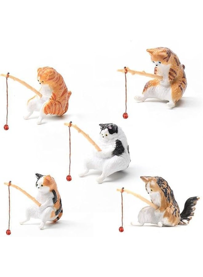 HUANXIN HOME 5 Pcs Small Cat Statue Fishing Cat Sitting Figurine Garden Cat Sitting Fish Tank Sculpture Gift Decoration for Aquarium Landscaping - Image 1
