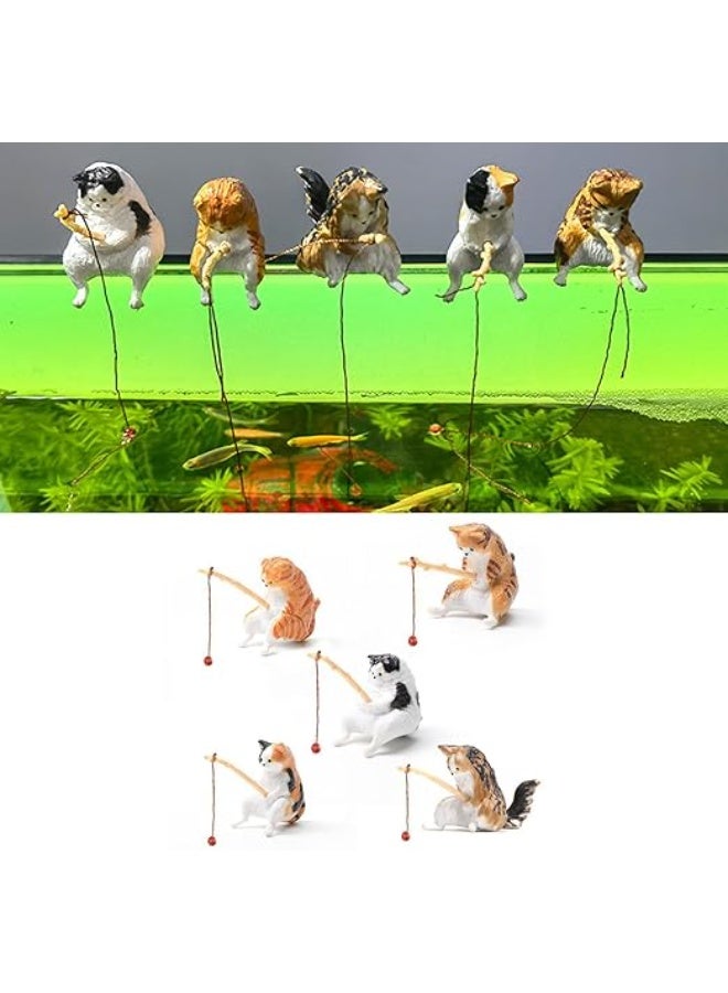 HUANXIN HOME 5 Pcs Small Cat Statue Fishing Cat Sitting Figurine Garden Cat Sitting Fish Tank Sculpture Gift Decoration for Aquarium Landscaping - Image 2