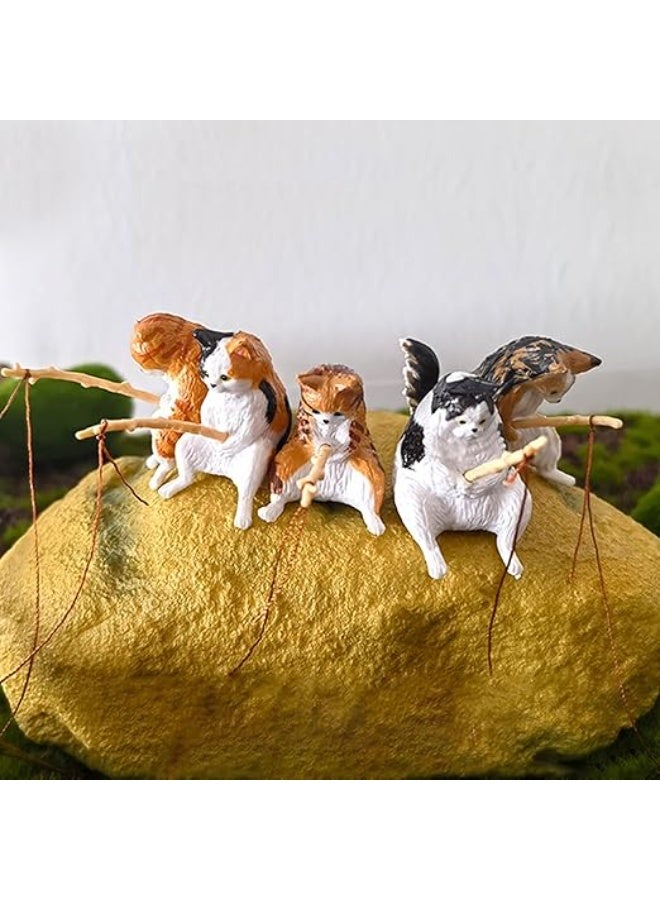 HUANXIN HOME 5 Pcs Small Cat Statue Fishing Cat Sitting Figurine Garden Cat Sitting Fish Tank Sculpture Gift Decoration for Aquarium Landscaping - Image 3