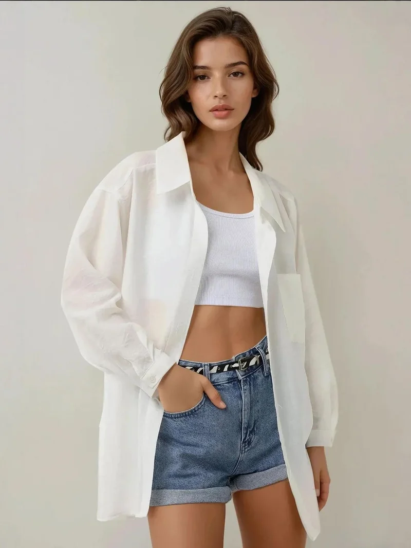 HICCUP Relaxed Fit Long Sleeve Shirt with Shirt Collar