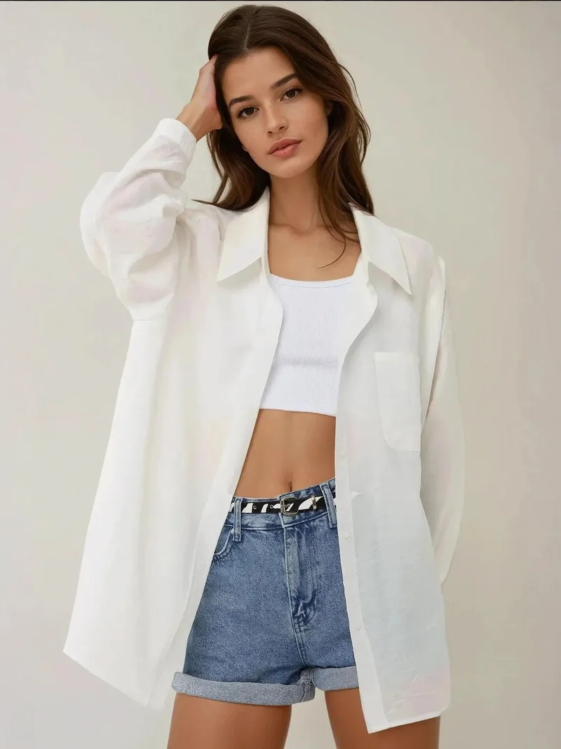 HICCUP Relaxed Fit Long Sleeve Shirt with Shirt Collar