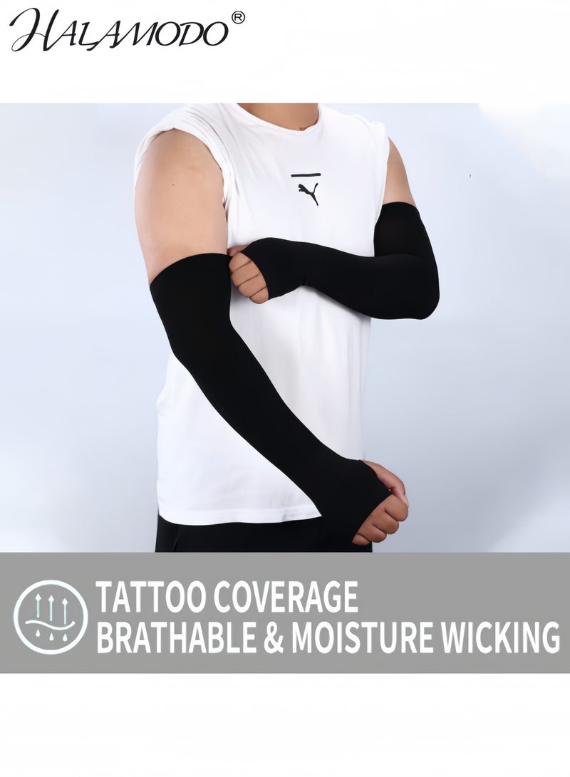 هالامودو أزواج من أكمام الذراع، أكمام ضاغطة للحماية من الأشعة فوق البنفسجية، أكمام تبريد للشمس، واقي من الشمس في الهواء الطلق، أكمام ذراع طويلة ناعمة، قفازات بدون أصابع، غطاء وشم، أكمام ذراع لكرة السلة - Image 4