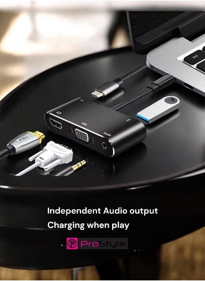 Prostyle - 5 in 1 USB C Hub with 4k HDMI, PD Charging, VGA, USB, Audio Docking Station for MacBook Pro, Laptops - Image 1