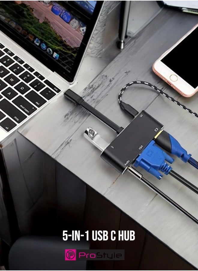 Prostyle 5 in 1 USB C Hub with 4k HDMI, PD Charging, VGA, USB, Audio Docking Station for MacBook Pro, Laptops  - Image 2