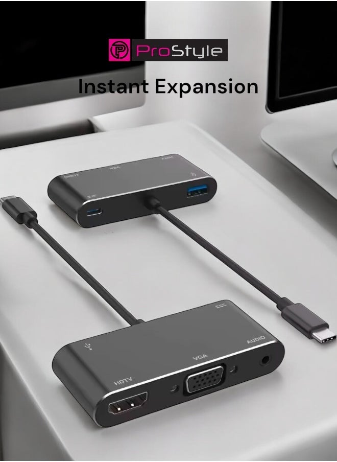 Prostyle 5 in 1 USB C Hub with 4k HDMI, PD Charging, VGA, USB, Audio Docking Station for MacBook Pro, Laptops  - Image 5