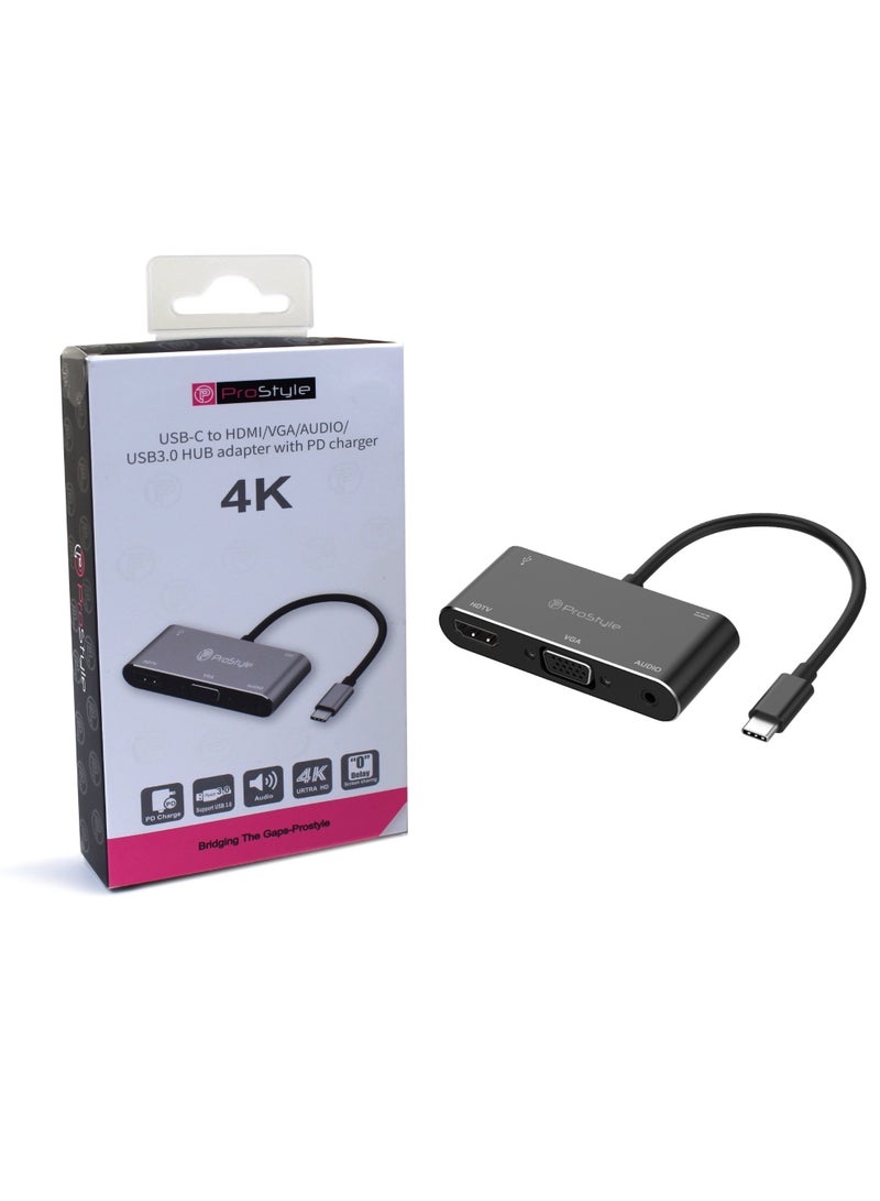 Prostyle 5 in 1 USB C Hub Docking Station with 4K HDMI VGA PD Charging USB Port Audio Adapter Compatible with MacBook Pro Air Dell HP Lenovo Surface Laptops - Image 1