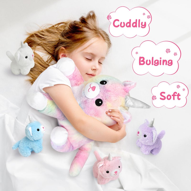 كيه موسل Kmuysl Plush Unicorn Kitty Toys for Girls Ages 3 4 5 6 7 7 8+ - Cat Mommy محشوة بالحيوان مع 4 البسيسات الصغيرة في ألعابها المحشوة بالحيوانات البطنية. - Image 5