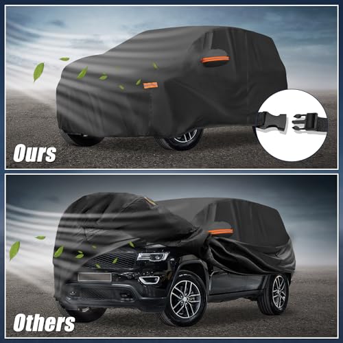 X AUTOHAUX غطاء سيارة X AUTOHAUX لجيب جراند شيروكي 210D-PU خارجي غطاء سيارة كامل لجميع الأحوال الجوية مع سحاب للباب للحماية من الماء والرياح والشمس والمطر والثلج - Image 4