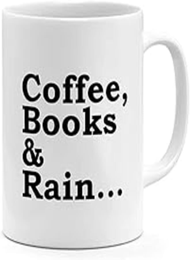 RYN PRINTED DESIGN Coffee Books & Rain - Coffee Mug White 11ounce