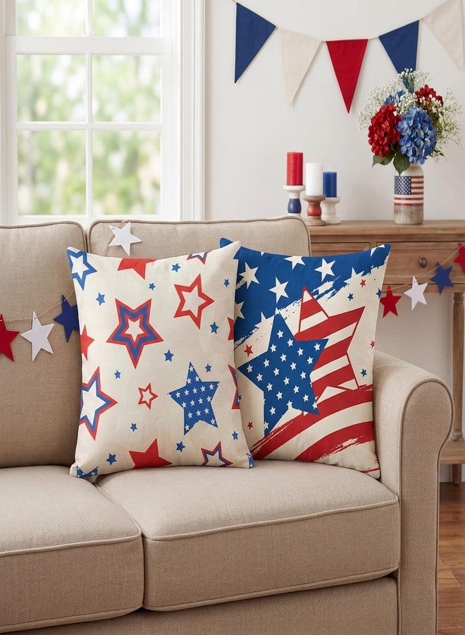 Fengek 4th of July Pillow Covers 18x18, 2 Pack Patriotic Red White Blue Outdoor Pillow Covers, Independence Day Decor Sofa Couch Stars Stripes Cushion Farmhouse Porch - Image 4