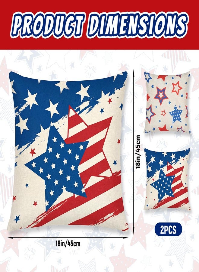 Fengek 4th of July Pillow Covers 18x18, 2 Pack Patriotic Red White Blue Outdoor Pillow Covers, Independence Day Decor Sofa Couch Stars Stripes Cushion Farmhouse Porch - Image 2