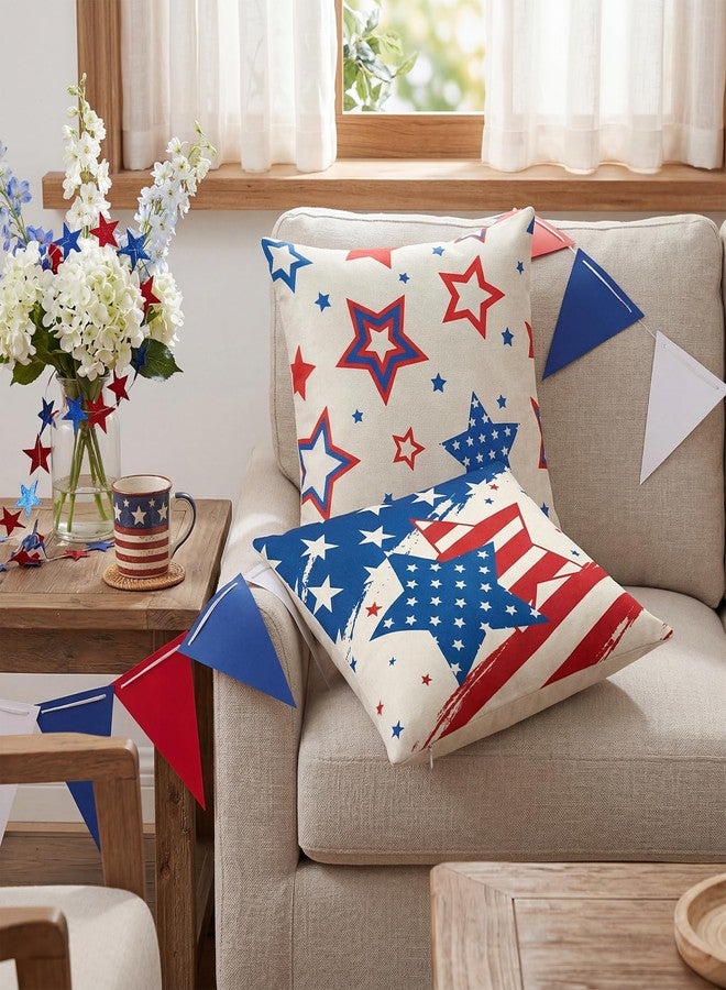 Fengek 4th of July Pillow Covers 18x18, 2 Pack Patriotic Red White Blue Outdoor Pillow Covers, Independence Day Decor Sofa Couch Stars Stripes Cushion Farmhouse Porch - Image 5