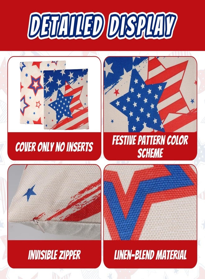 Fengek 4th of July Pillow Covers 18x18, 2 Pack Patriotic Red White Blue Outdoor Pillow Covers, Independence Day Decor Sofa Couch Stars Stripes Cushion Farmhouse Porch - Image 3