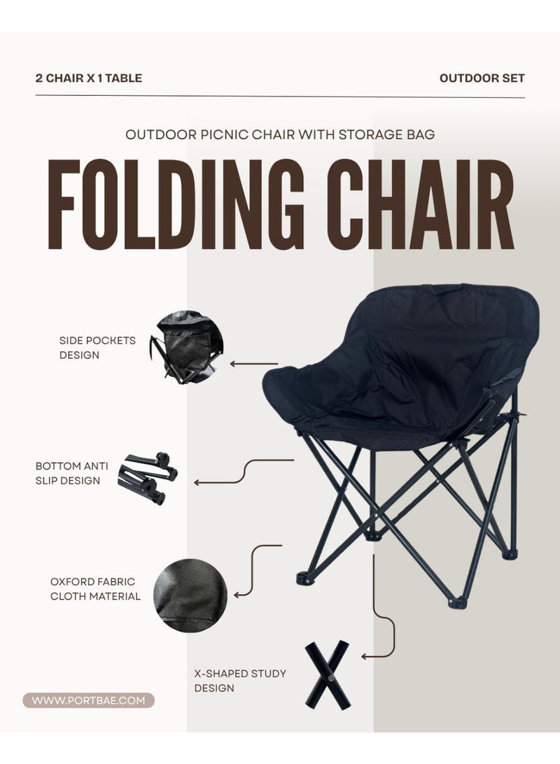 Outdoor Folding Camping Chair & Table Set, 2 Chair 69x46x63 cm, Table 53x51x50 cm - Image 2