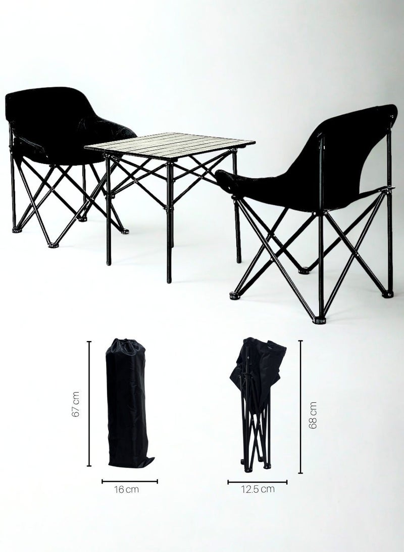 Outdoor Folding Camping Chair & Table Set, 2 Chair 69x46x63 cm, Table 53x51x50 cm - Image 1