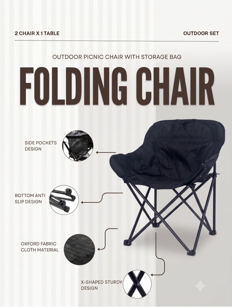 Outdoor Folding Camping Chair & Table Set, 2 Chair 69x46x63 cm, Table 53x51x50 cm - Image 2