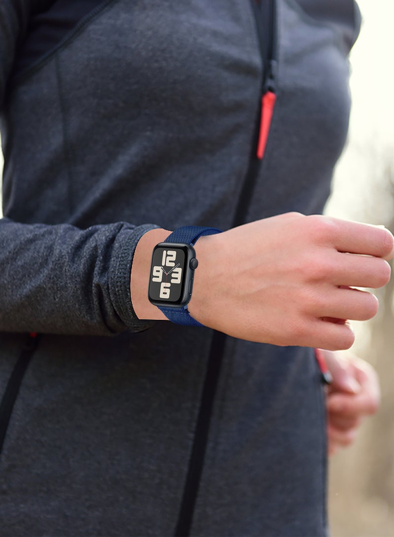 Magnetic Clasp Band for Apple Watch 49mm 45mm 44mm 42mm (Series 1-3), Nylon Elastic Stretchy Strap Compatible with iWatch Series Ultra 10-1 - Navy Blue - Image 3