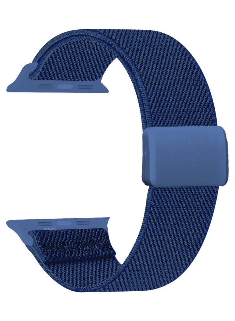 Magnetic Clasp Band for Apple Watch 49mm 45mm 44mm 42mm (Series 1-3), Nylon Elastic Stretchy Strap Compatible with iWatch Series Ultra 10-1 - Navy Blue - Image 1