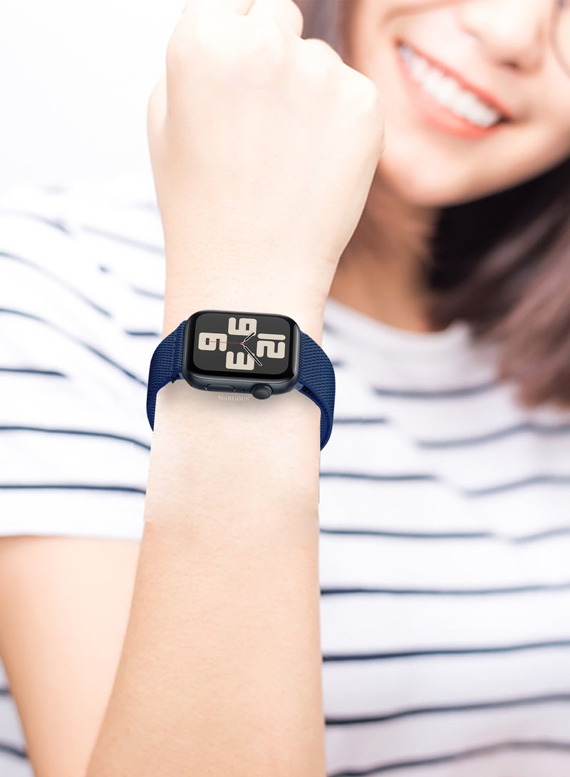 Magnetic Clasp Band for Apple Watch 49mm 45mm 44mm 42mm (Series 1-3), Nylon Elastic Stretchy Strap Compatible with iWatch Series Ultra 10-1 - Navy Blue - Image 4