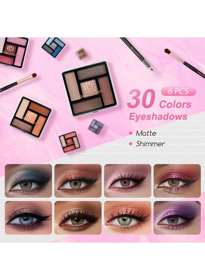 كولور_نيمف مجموعة مكياج مبتدئة للفتيات المراهقات، حقيبة قطار للنساء، مجموعة كاملة مع ظلال العيون، أحمر الشفاه، أحمر الخدود، الفرش، ملمع الشفاه، الماسكارا، شمع الحواجب ومرآة، مجموعة مستحضرات تجميل كاملة مبتدئة باللون الوردي - Image 2