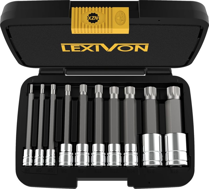 LEXIVON مجموعة مفاتيح ثلاثية الشكل XZN، طول إضافي 4 بوصة | 10 قطع نمط أوروبي M4 - M18، فولاذ سبيكة S2 الممتاز | صندوق تخزين معزز (LX-145L) - Image 2