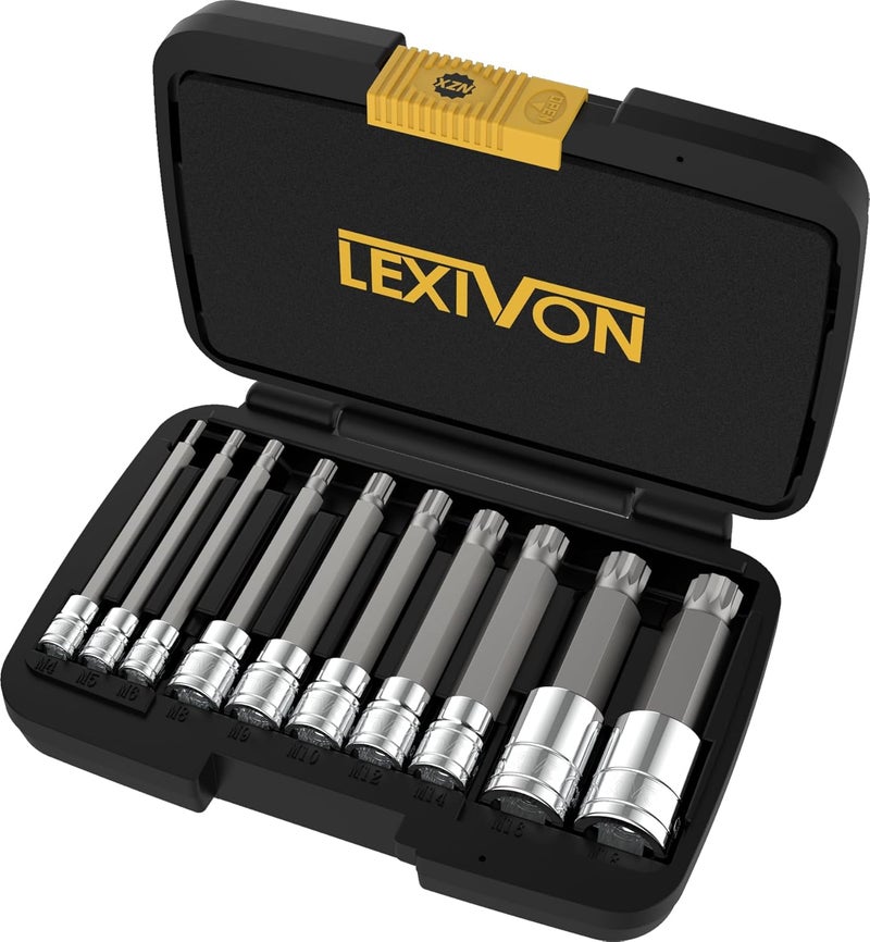LEXIVON مجموعة مفاتيح ثلاثية الشكل XZN، طول إضافي 4 بوصة | 10 قطع نمط أوروبي M4 - M18، فولاذ سبيكة S2 الممتاز | صندوق تخزين معزز (LX-145L) - Image 3