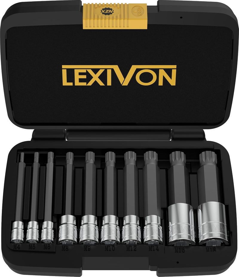 LEXIVON مجموعة مفاتيح ثلاثية الشكل XZN، طول إضافي 4 بوصة | 10 قطع نمط أوروبي M4 - M18، فولاذ سبيكة S2 الممتاز | صندوق تخزين معزز (LX-145L) - Image 1