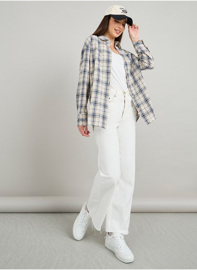 Styli - Checkered Print Oversized Longline Shirt - Image 1