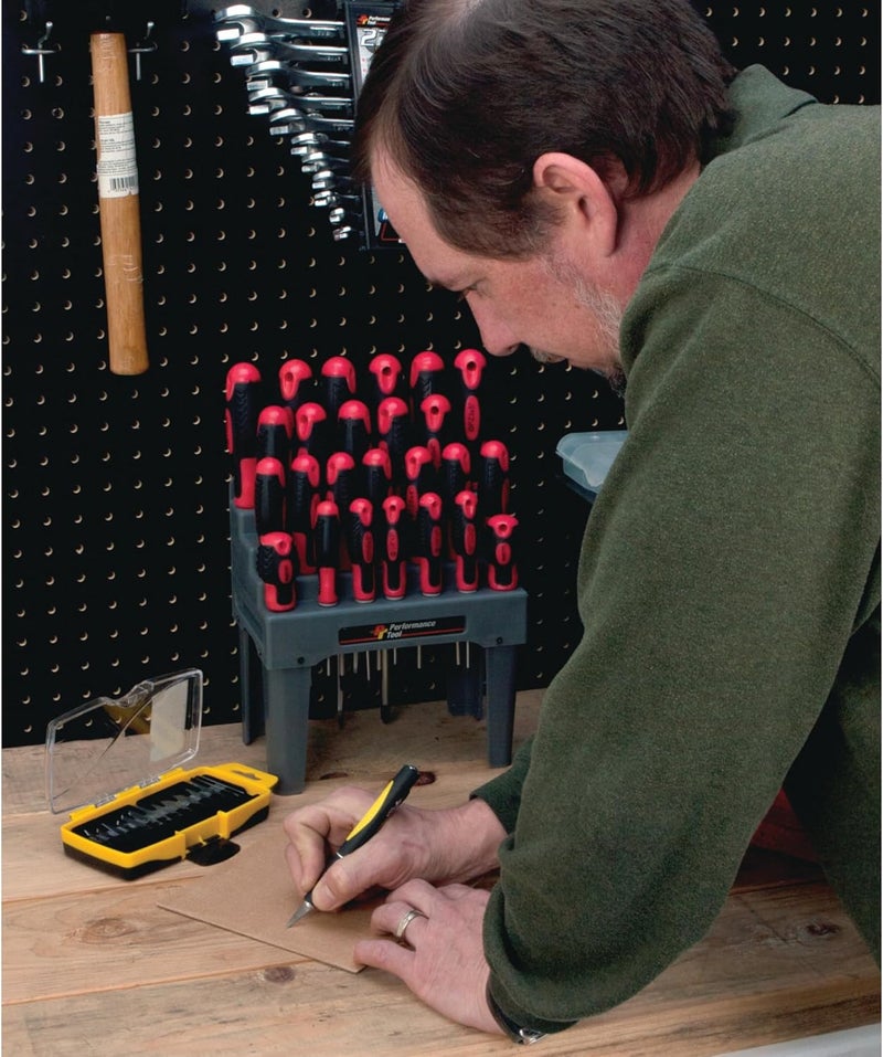 Performance Tool W9170 Precision Hobby Knife Set - 14 Blades for Various Projects with Comfortable Contoured Handle and Storage Case - Image 4
